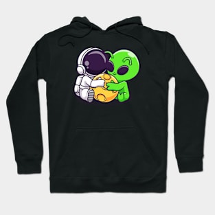 Cute Astronaut And Alien Hug Moon Cartoon Hoodie